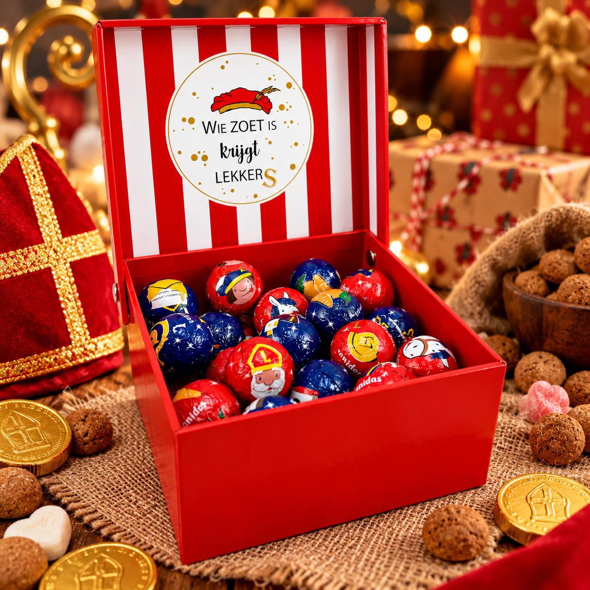 Coffret Saint-Nicolas avec 35 boules en chocolat (± 420g)