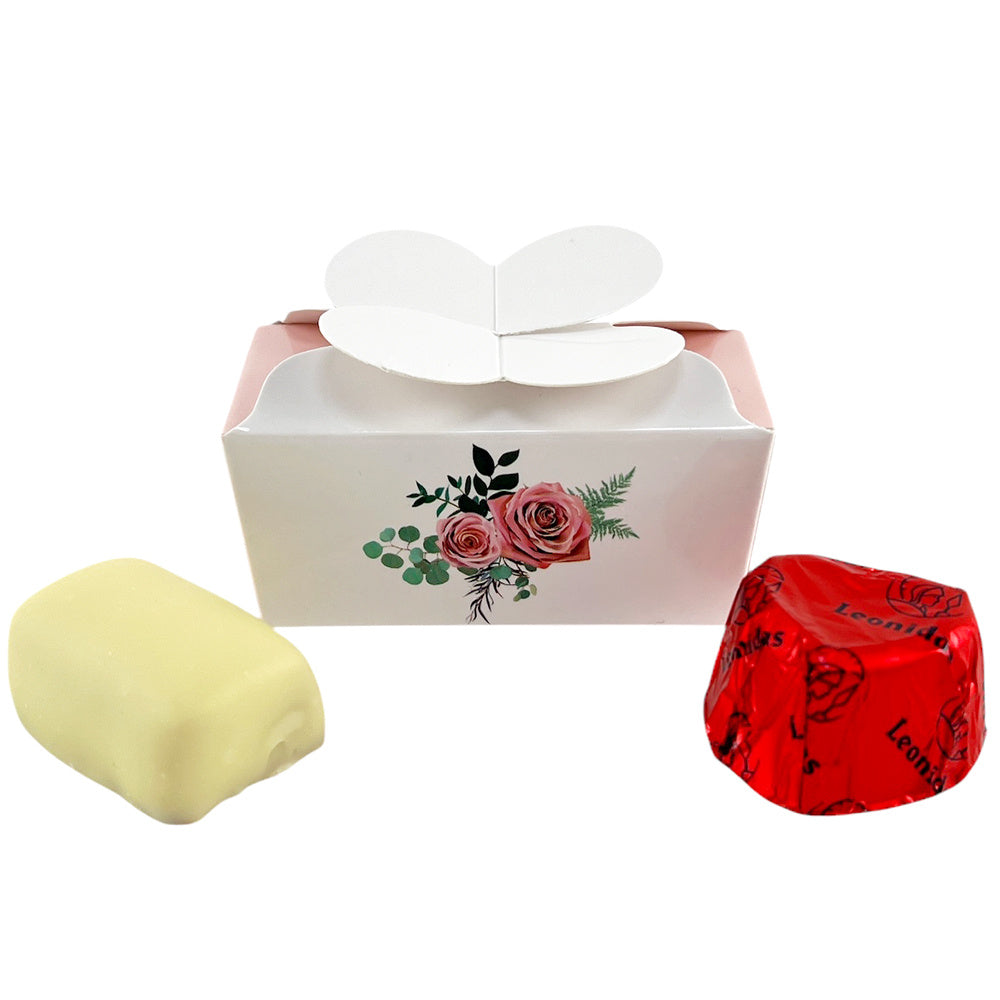 Roze mini doosje 2 pralines studio