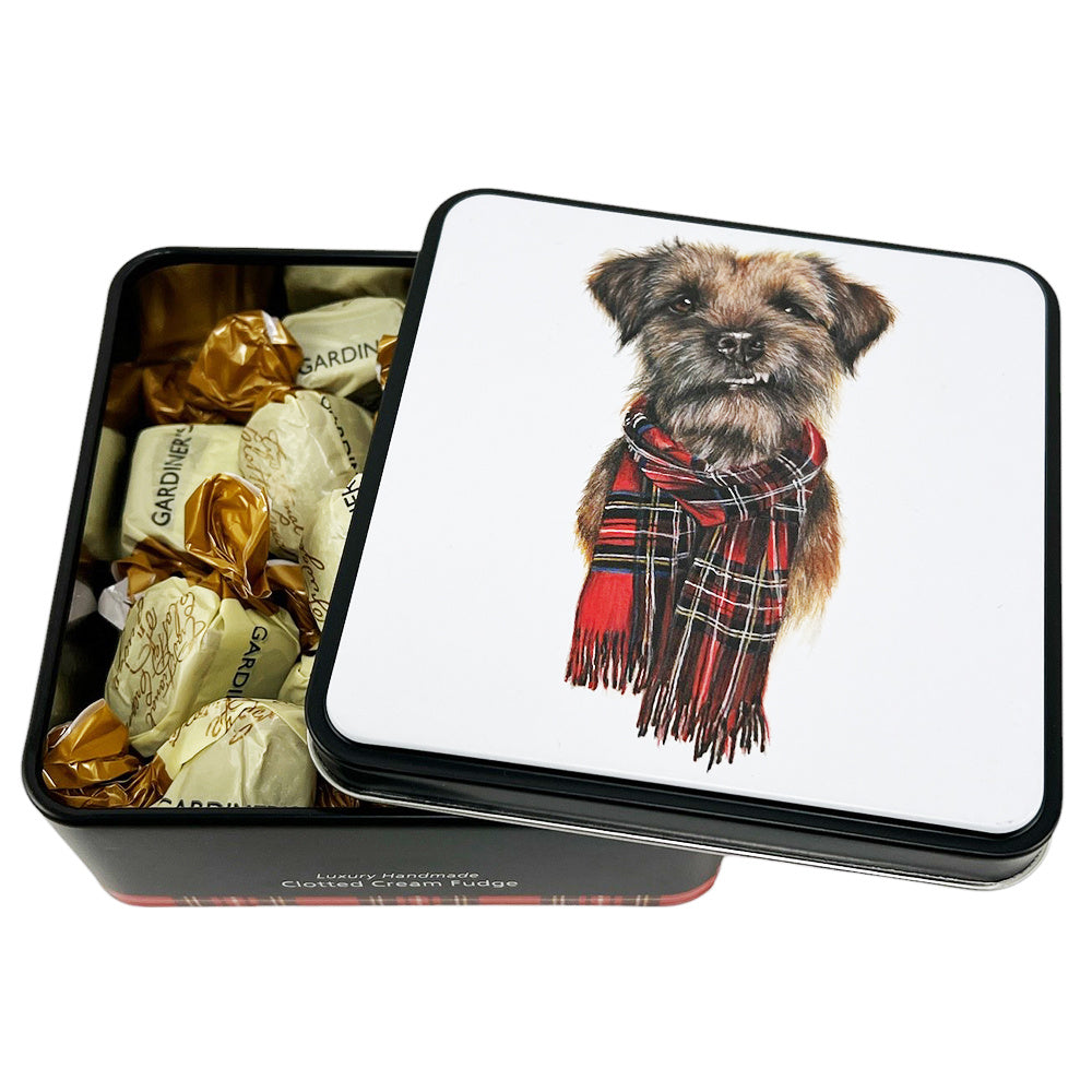 Tin Vanilla Fugde Border Terrier 120g open