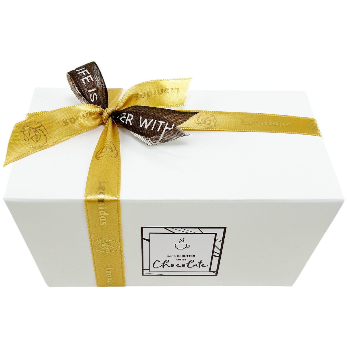 Witte ballotin 500g Life is better ingepakt boven