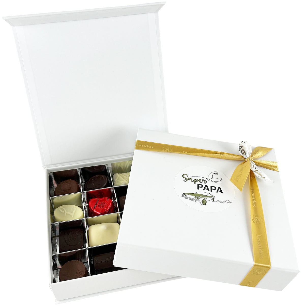Witte doos 16 pralines Super Papa studio